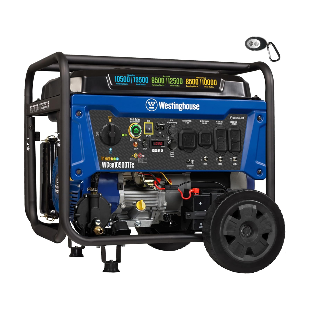 WGen13500TFc | Westinghouse 13,500 W - Generador Portátil Tri-Fuel con Arranque Eléctrico Remoto